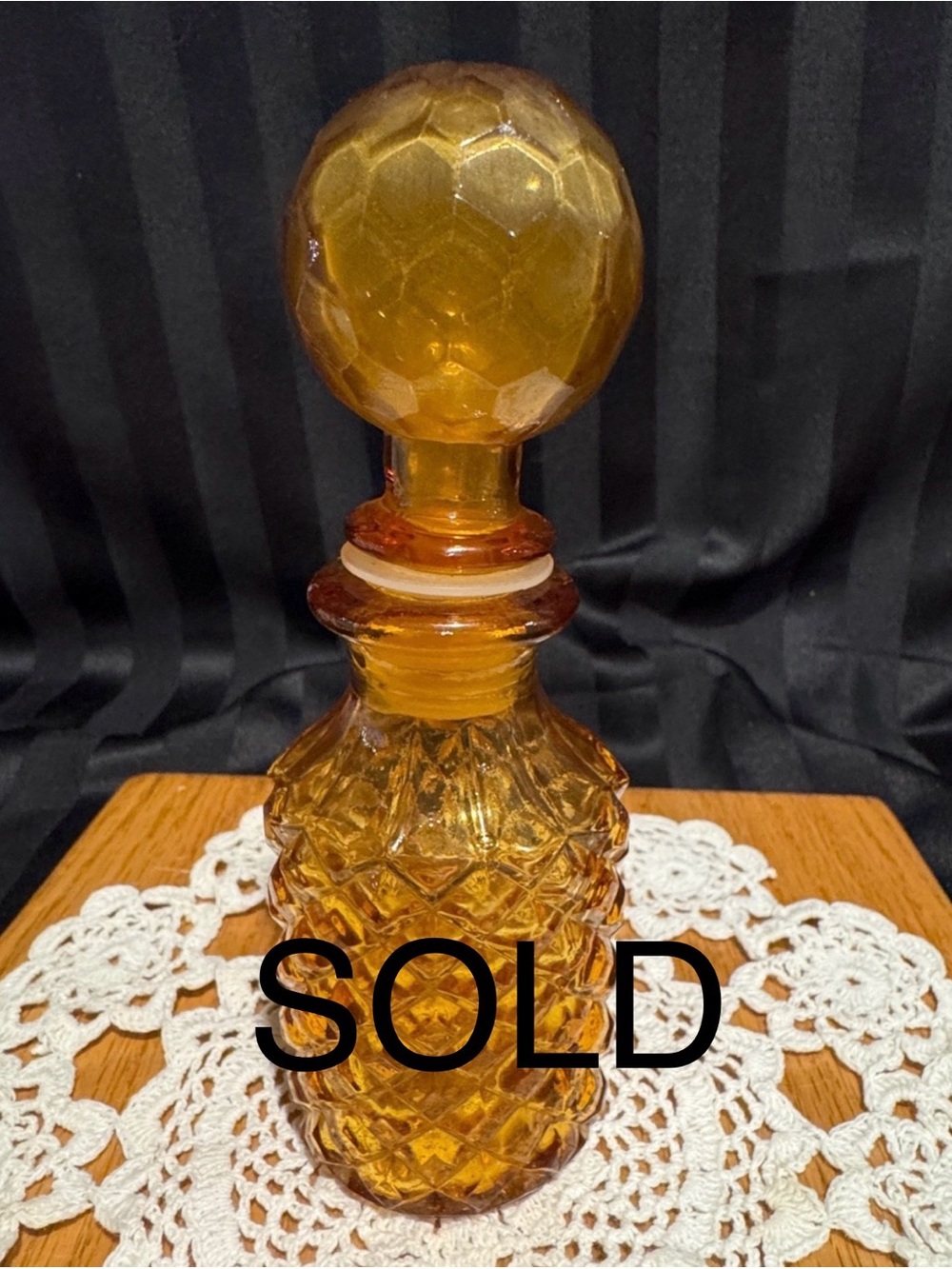 Amber Cut Glass Pineapple Decanter with Faceted Stopper